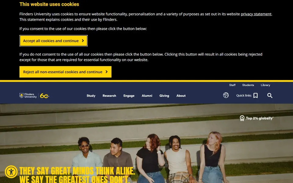 Flinders University website screenshot