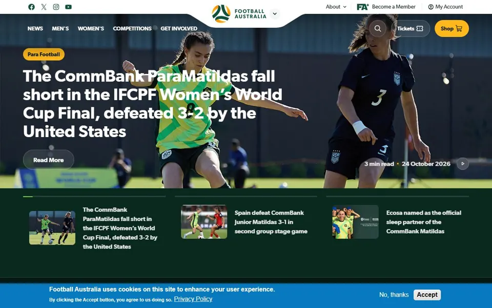 Football Australia website screenshot