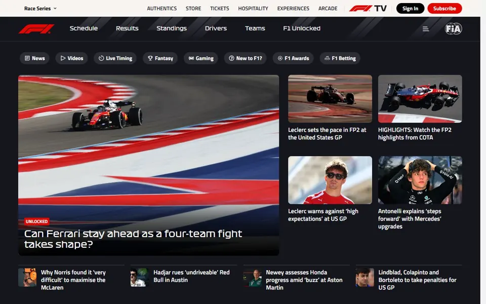 Formula 1 website screenshot