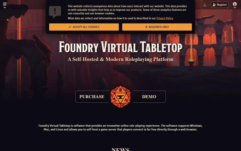 Foundry Virtual Tabletop · Website screenshot