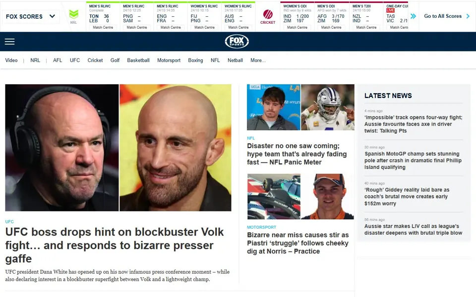 FOX SPORTS website screenshot