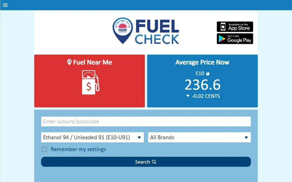 FuelCheck NSW website screenshot