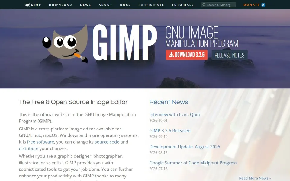 GIMP website screenshot