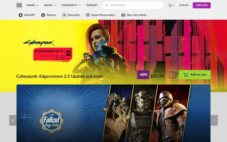 GOG website screenshot