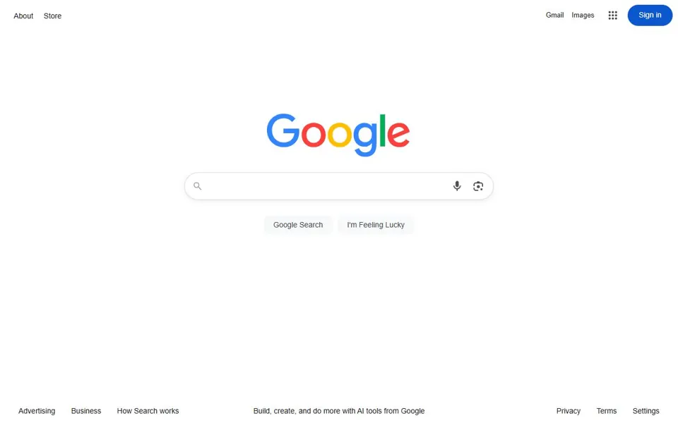 Google website screenshot