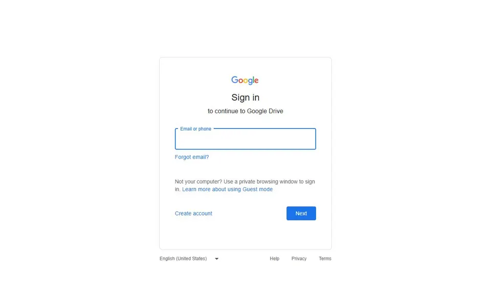 Google Drive website screenshot
