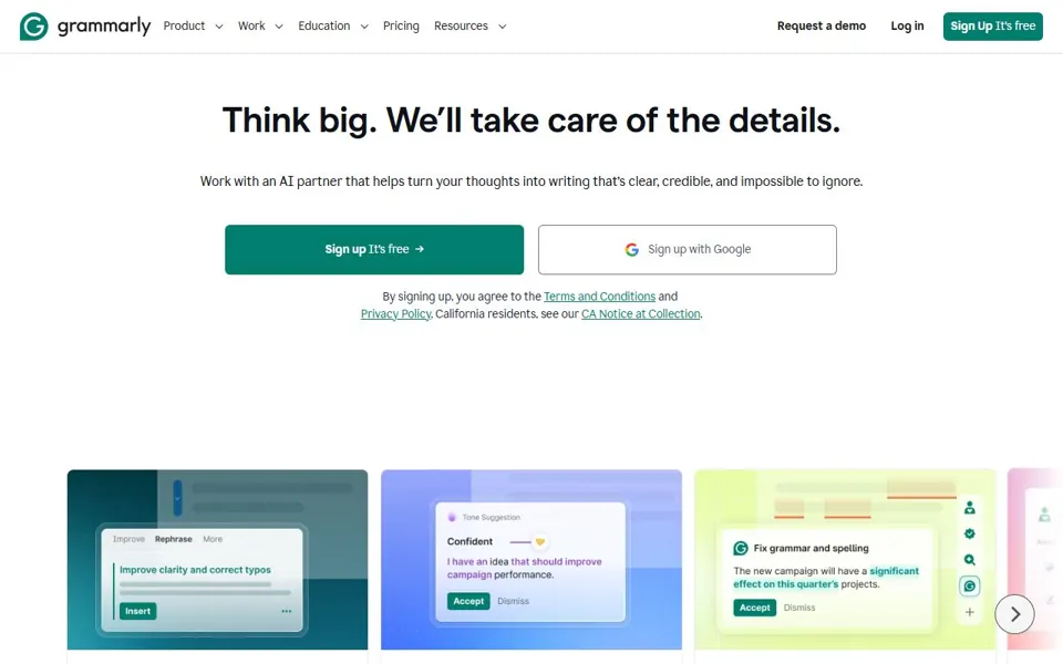 Grammarly website screenshot