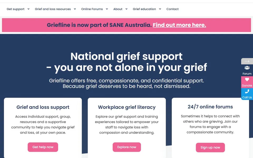 Griefline website screenshot