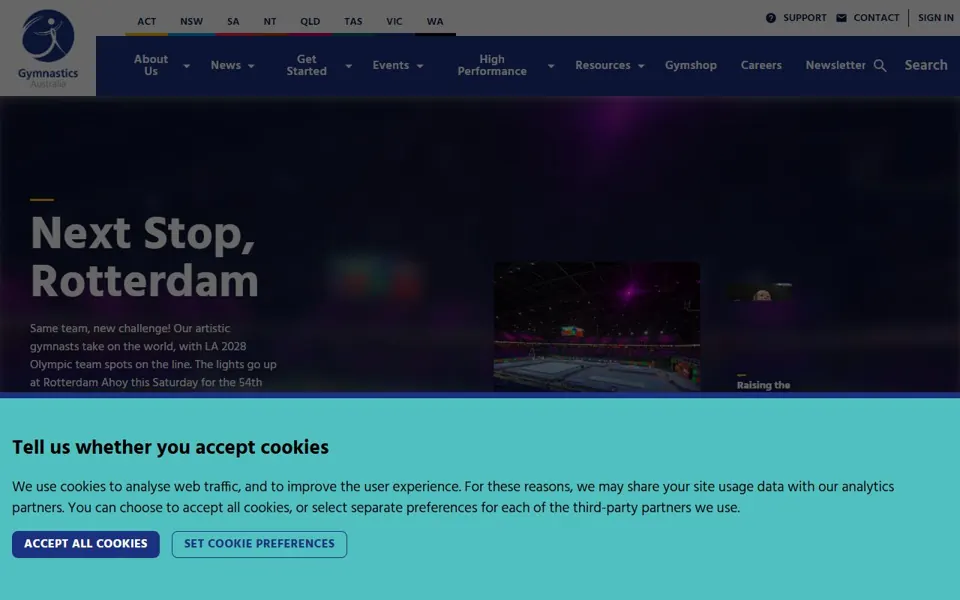 Gymnastics Australia website screenshot