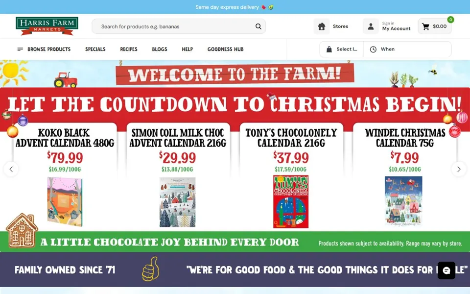 Harris Farm Markets website screenshot