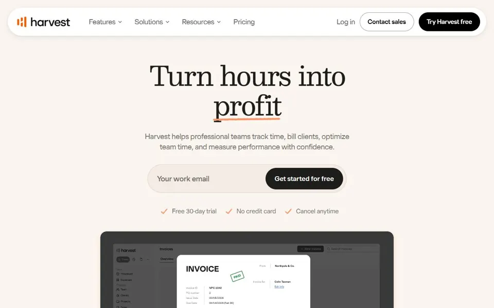 Harvest website screenshot