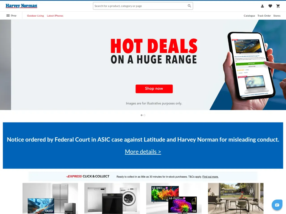 Harvey Norman website screenshot