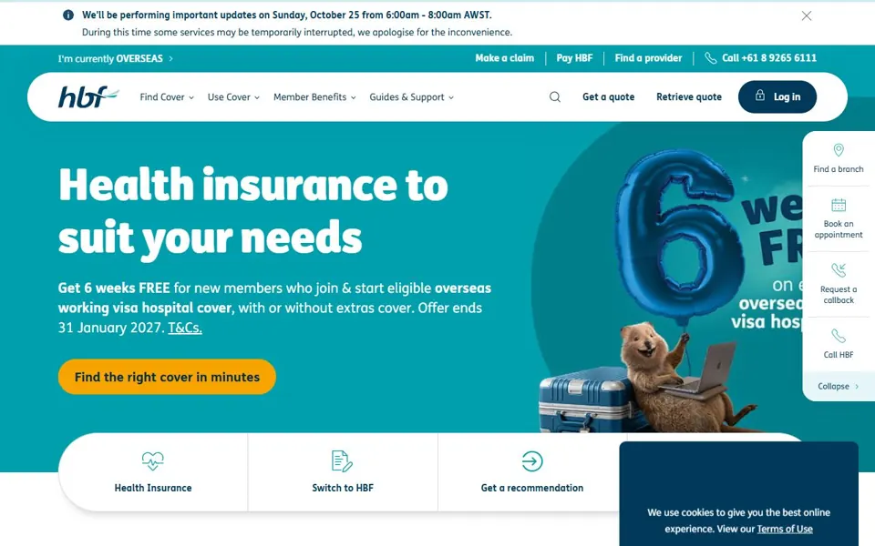 HBF website screenshot