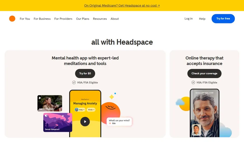 Headspace Meditation website screenshot