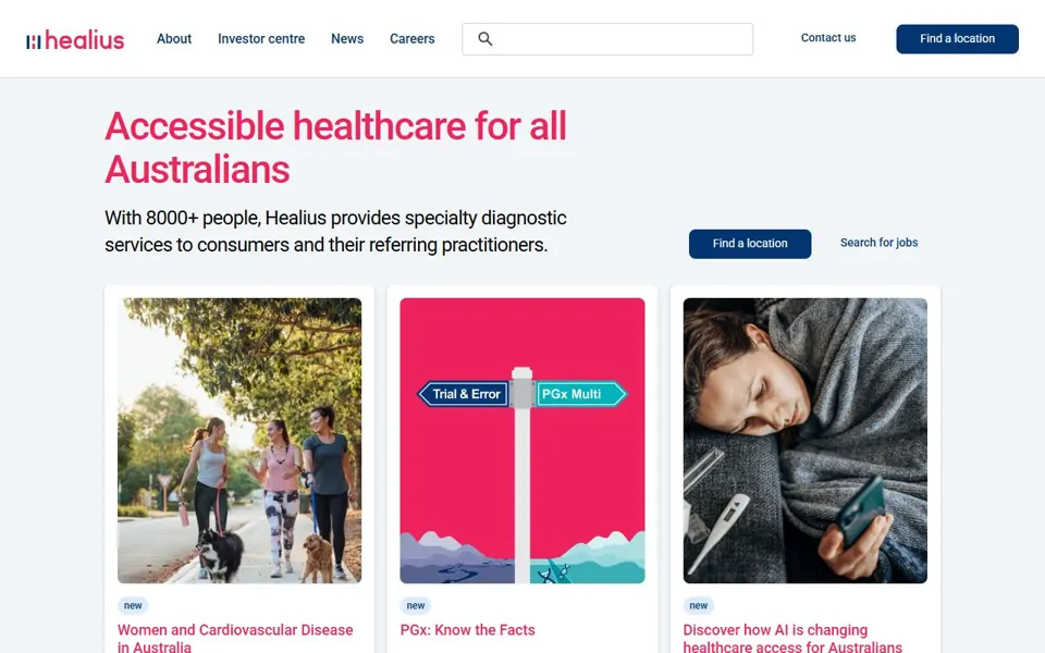 Healius website screenshot