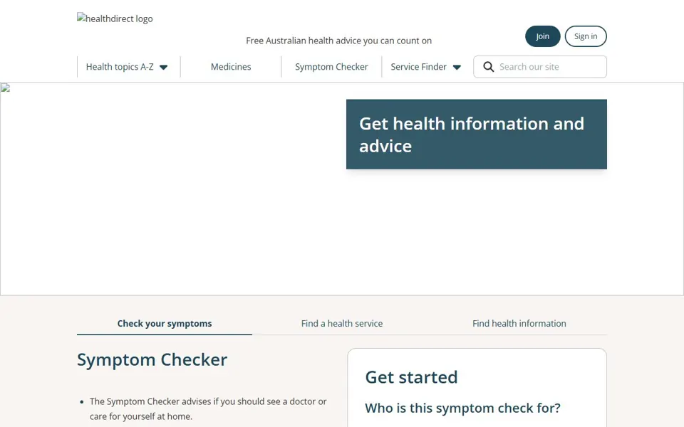 healthdirect website screenshot