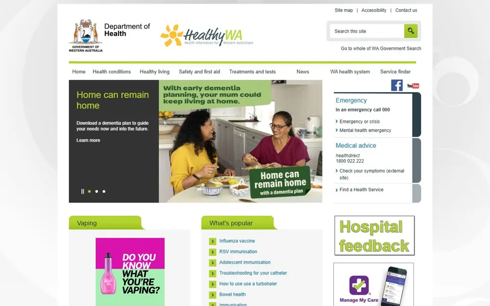 HealthyWA website screenshot