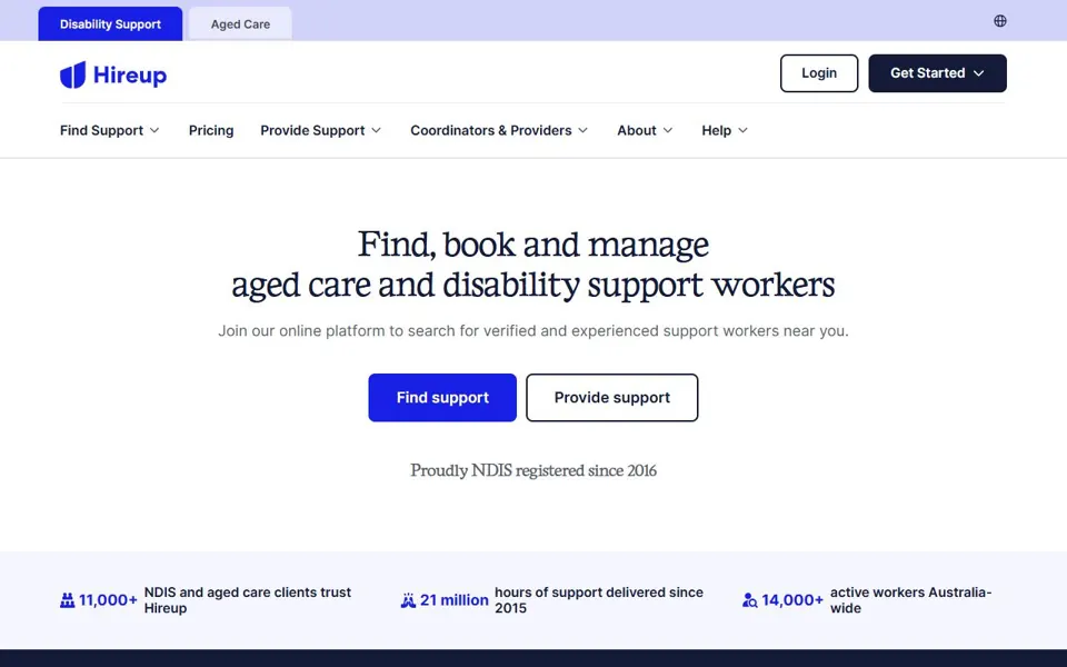 Hireup website screenshot
