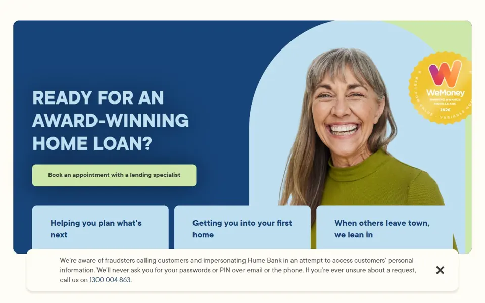 Hume Bank website screenshot