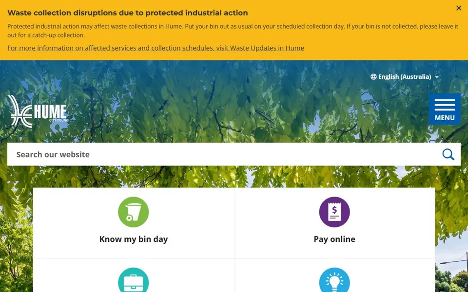 Hume City Council website screenshot