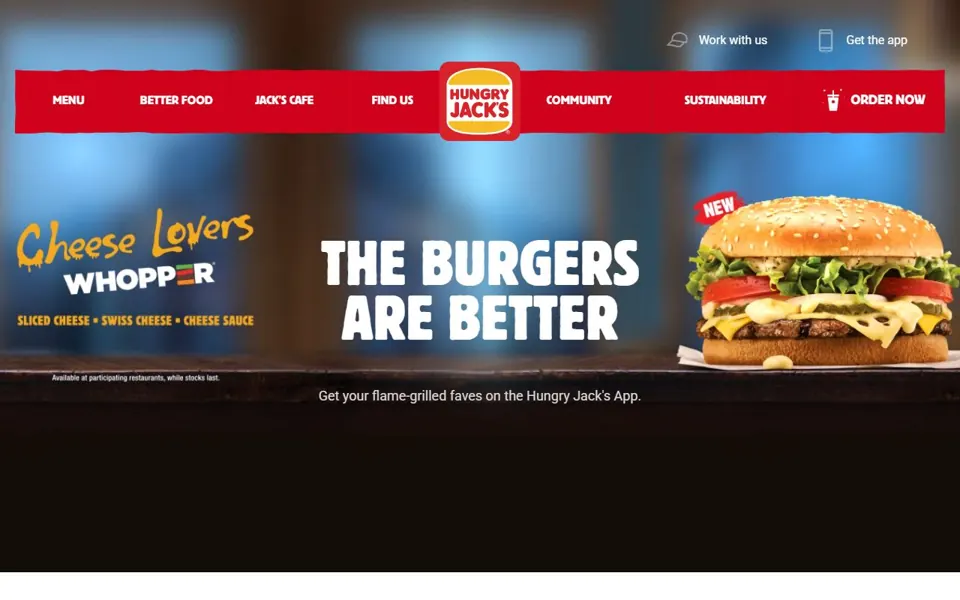 Hungry Jack's website screenshot