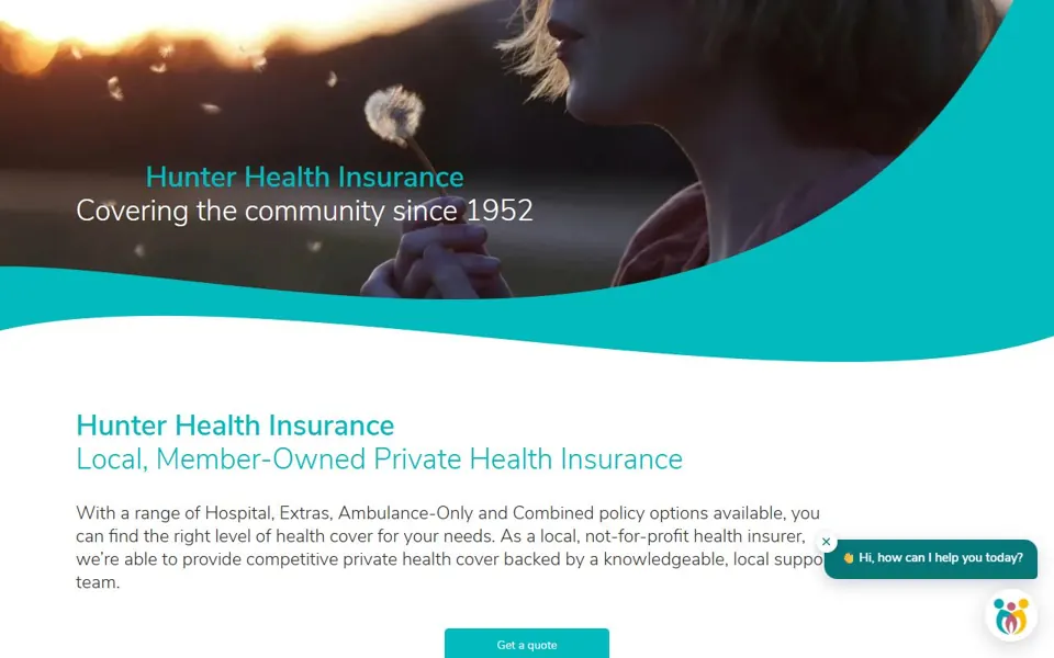 Hunter Health Insurance website screenshot