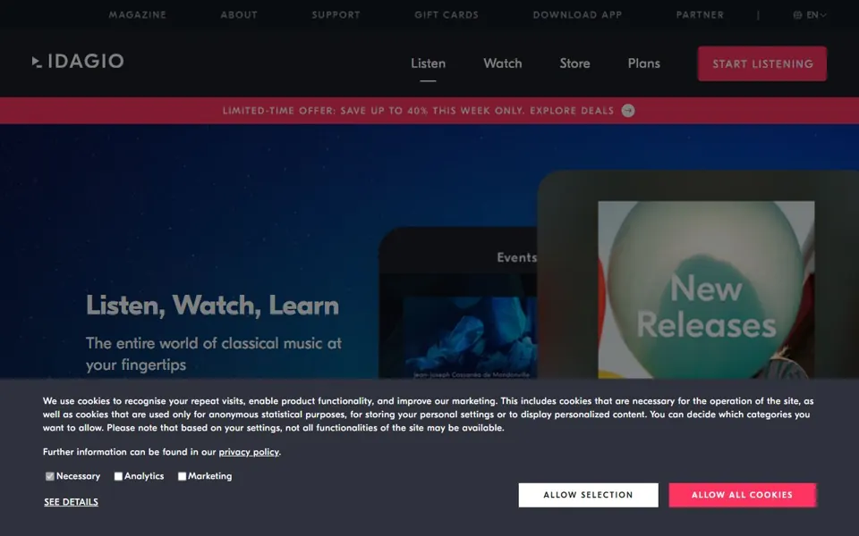 Idagio · Website screenshot
