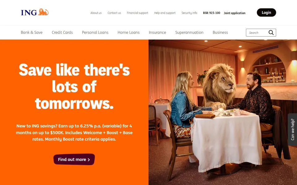 ING Australia website screenshot