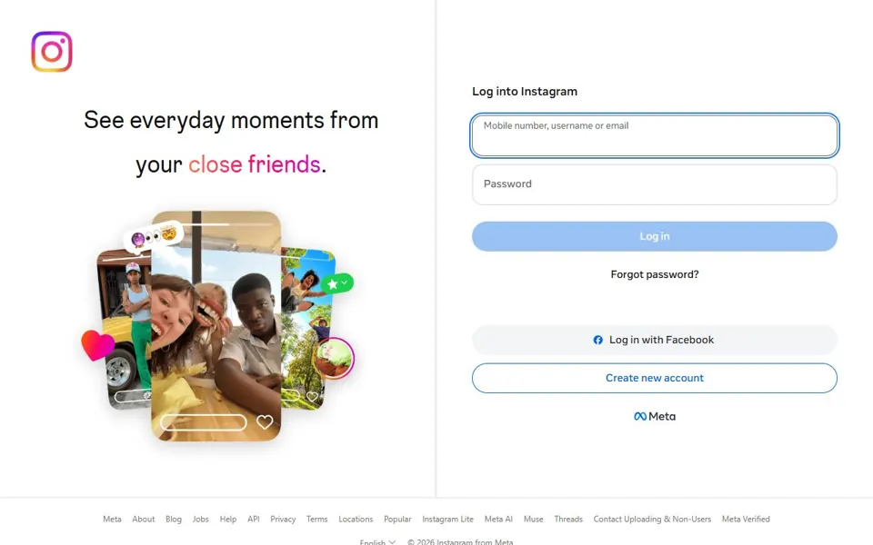 Instagram website screenshot
