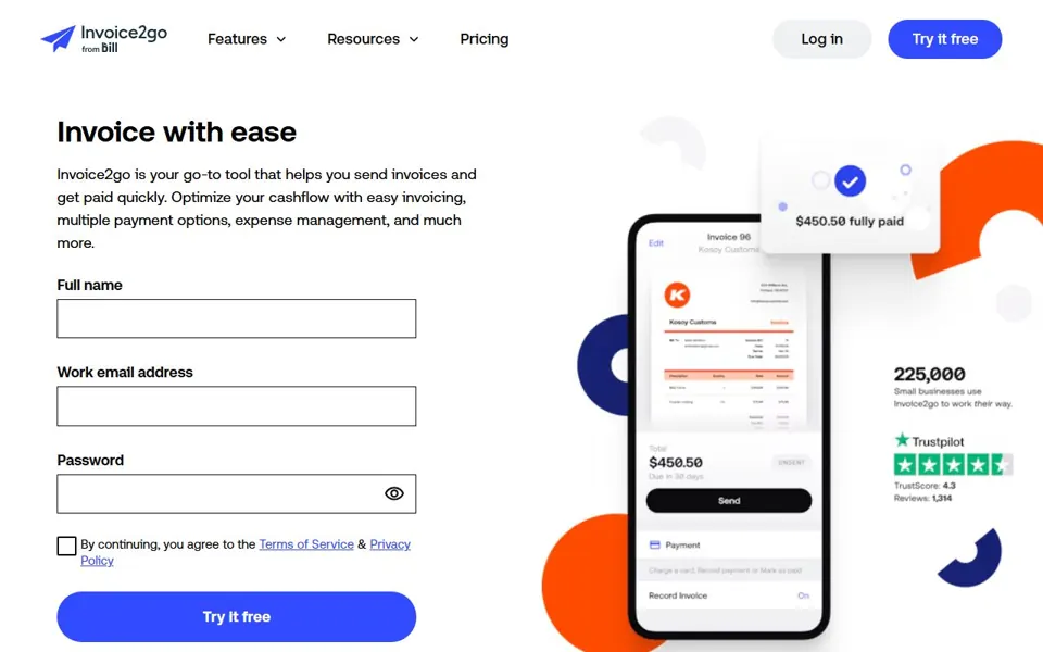 Invoice2go website screenshot