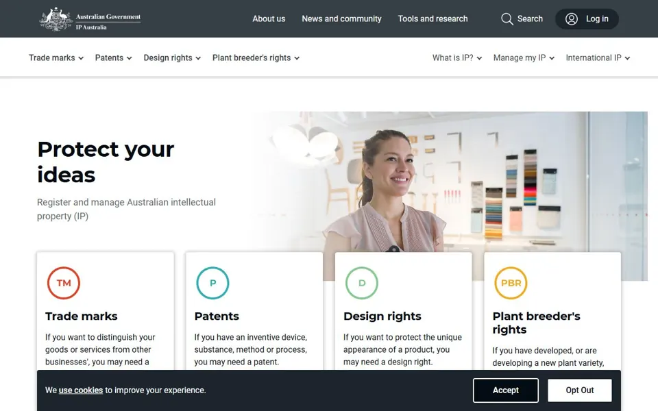 IP Australia website screenshot