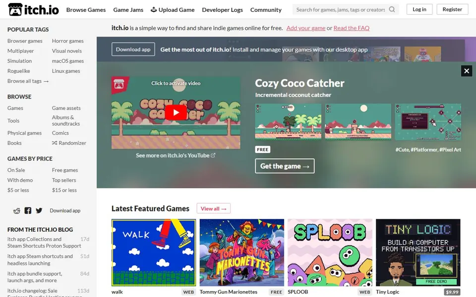 itch.io website screenshot