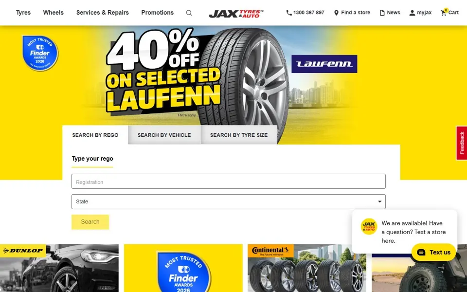 JAX Tyres & Auto website screenshot