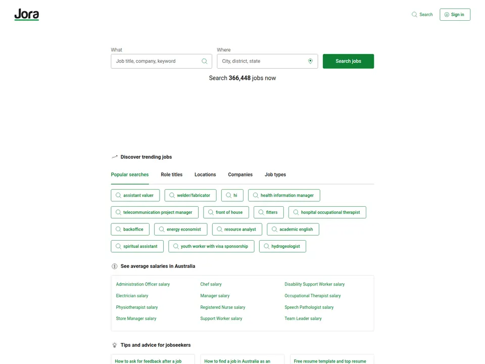Jora Australia website screenshot