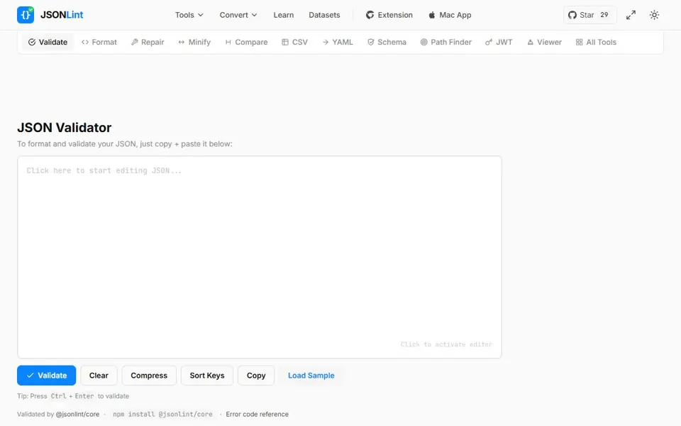 JSONLint website screenshot