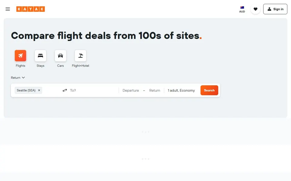 KAYAK Australia website screenshot