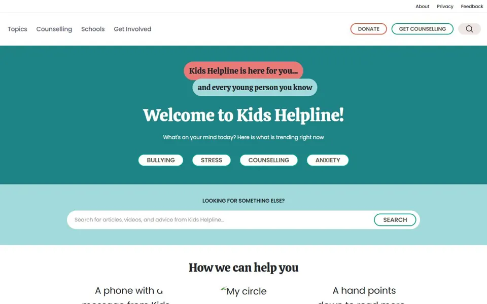 Kids Helpline website screenshot