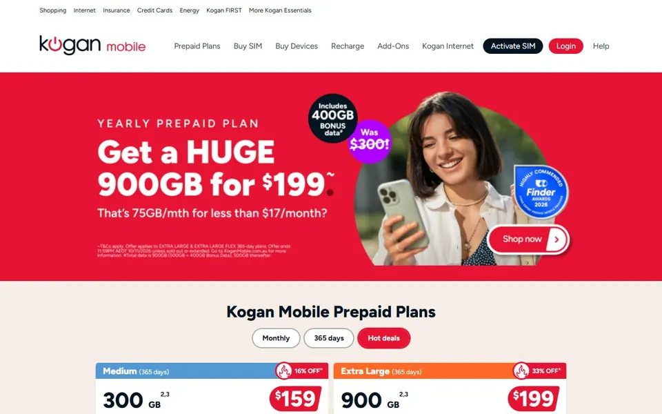 Kogan Mobile website screenshot
