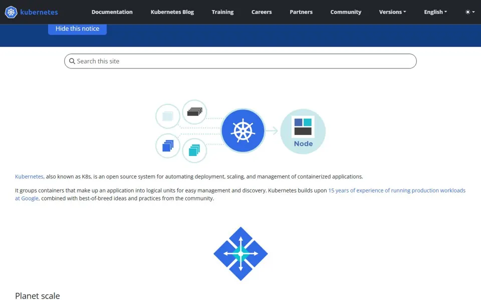 Kubernetes website screenshot