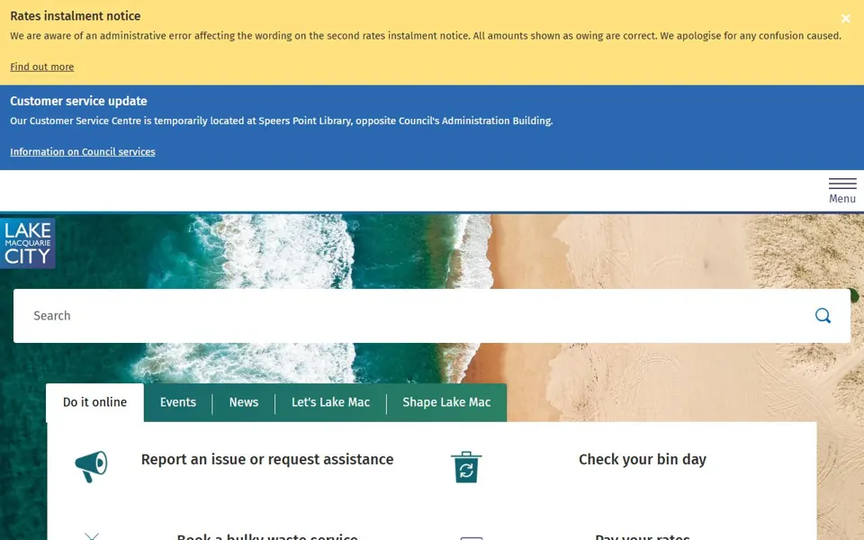 Lake Macquarie City Council website screenshot