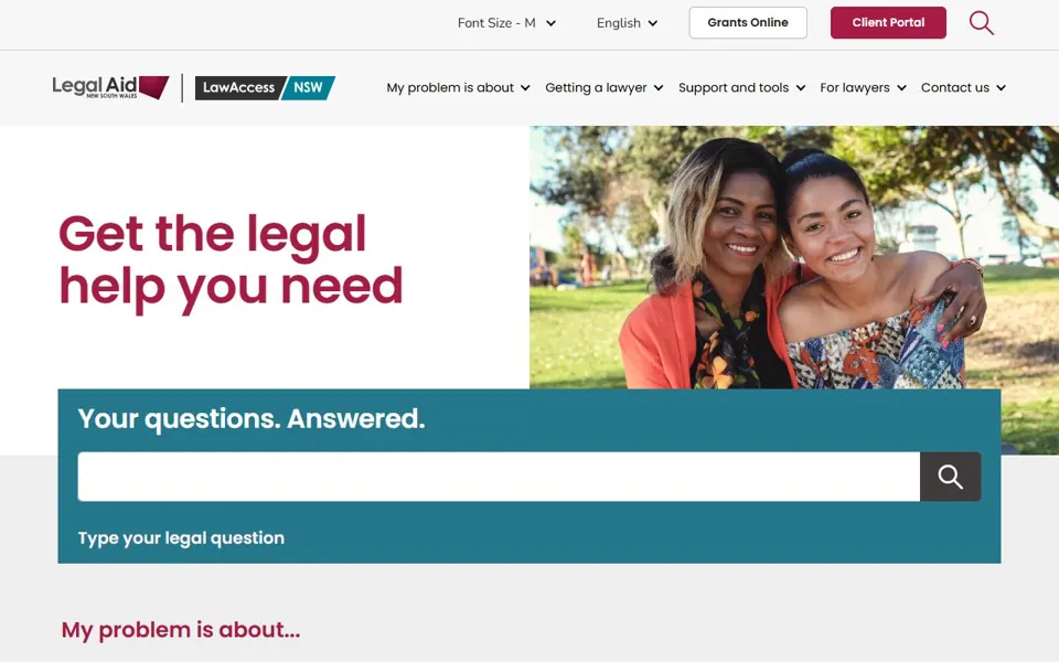 Legal Aid NSW website screenshot