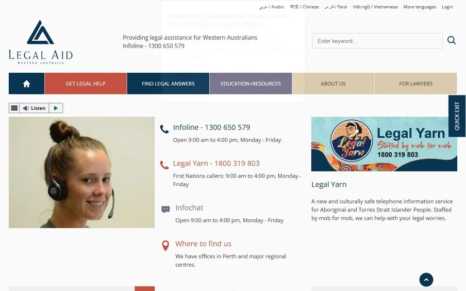 Legal Aid WA website screenshot