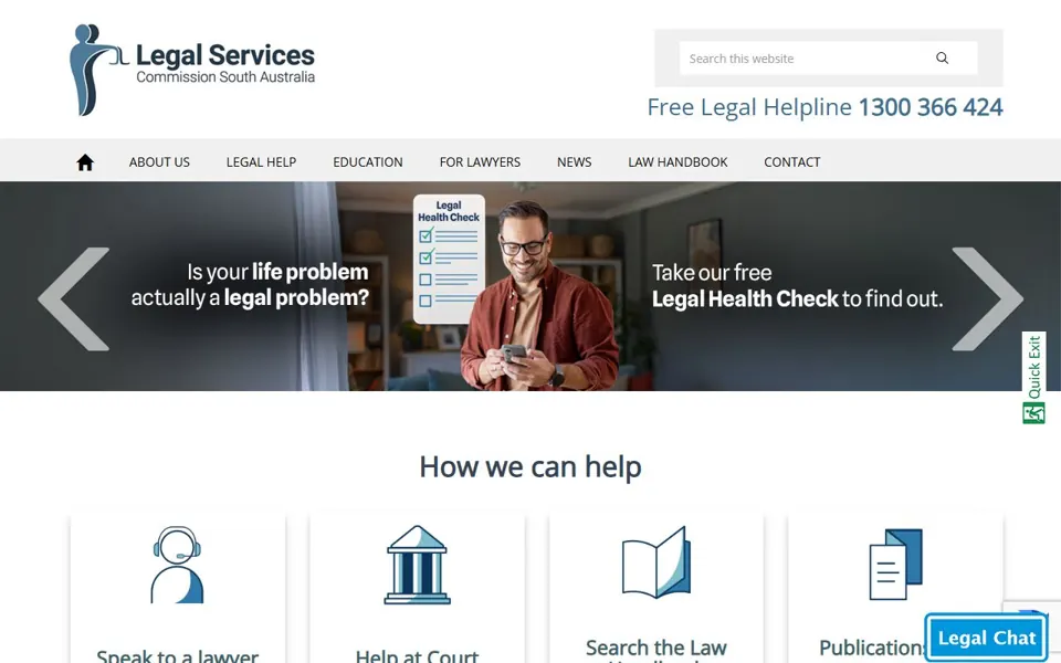 Legal Services Commission SA website screenshot