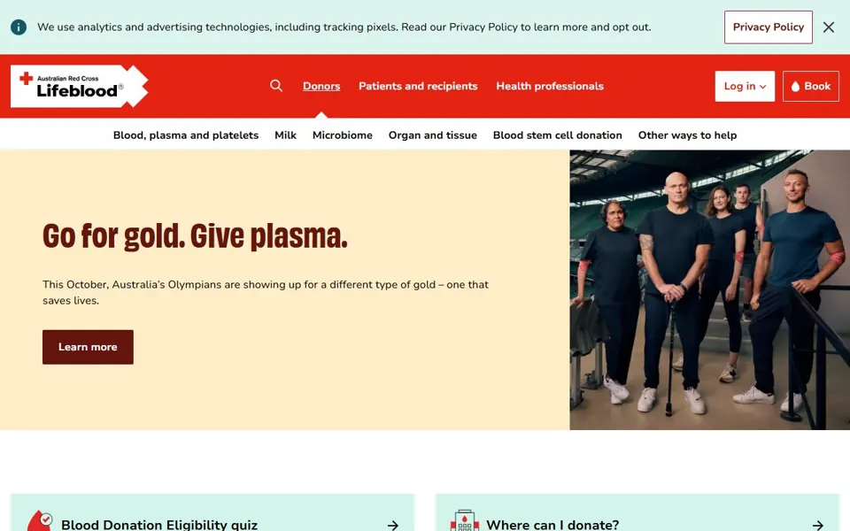 Lifeblood website screenshot
