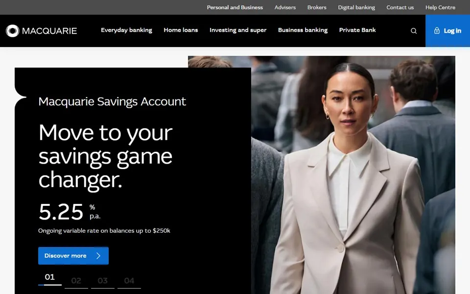 Macquarie Bank website screenshot