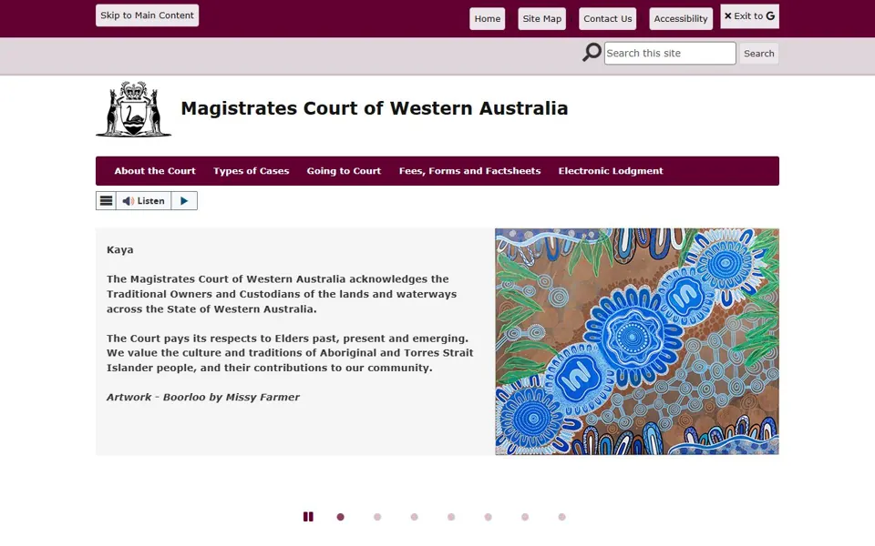 Magistrates Court of WA website screenshot