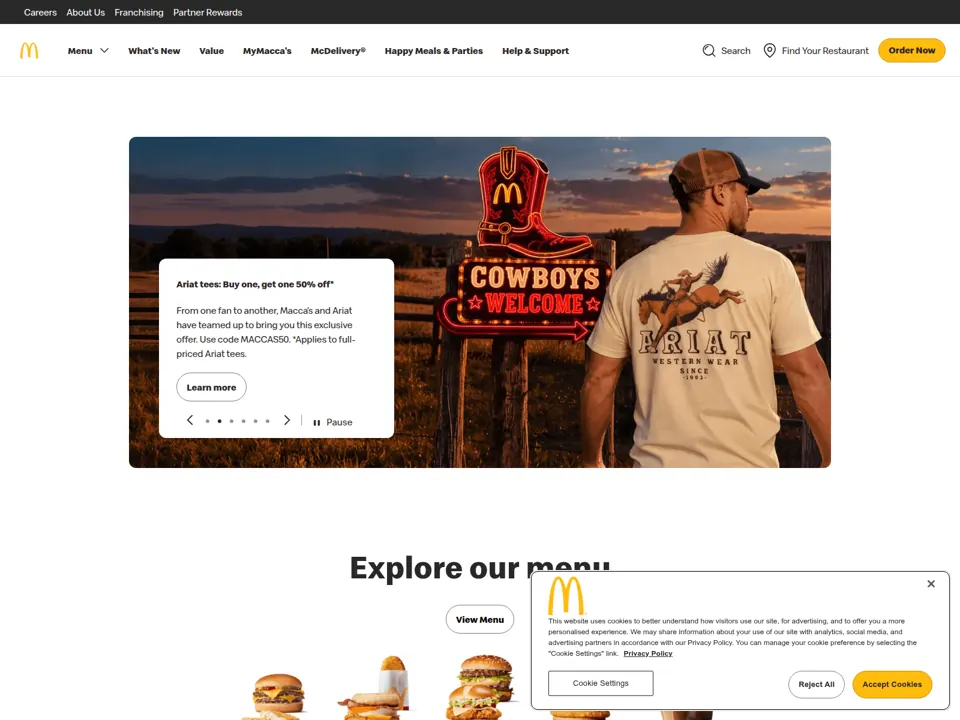 McDonald's Australia website screenshot
