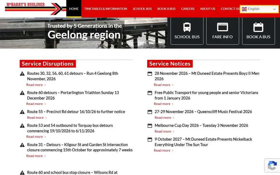 McHarry's Buslines website screenshot