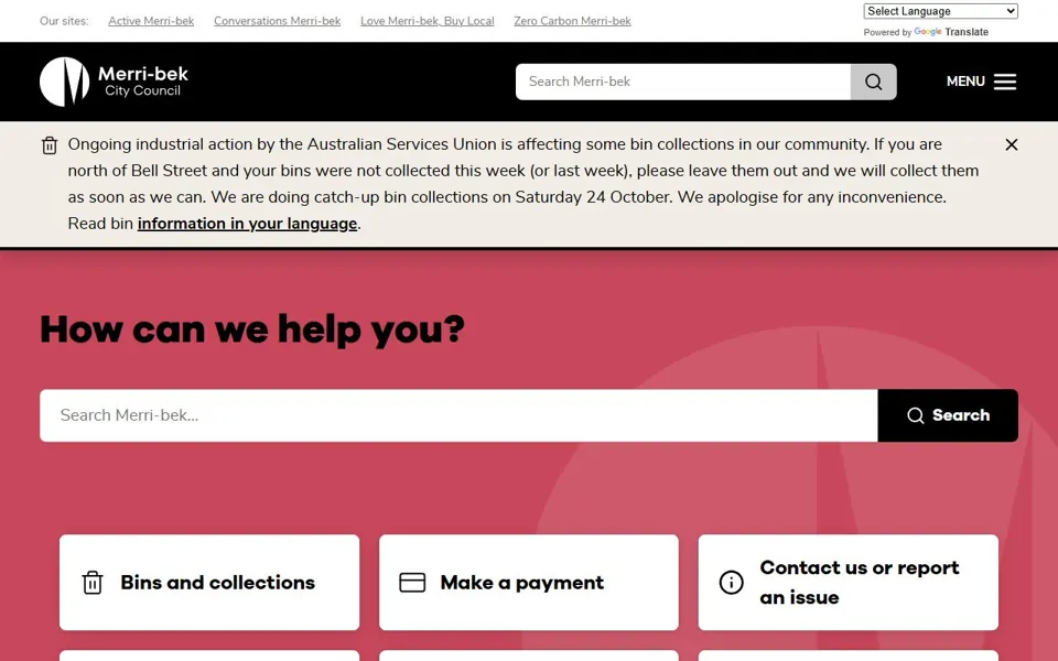 Merri-bek City Council website screenshot
