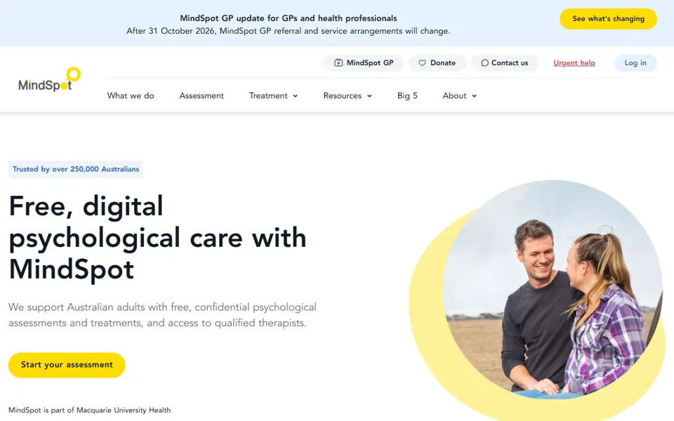 MindSpot website screenshot
